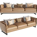 Modern Three-Seater Leather Sofa With Various Colored Pillows And Sleek Design 3d model