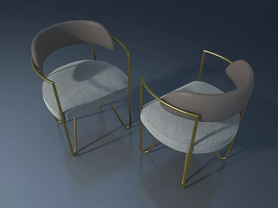 Modern Accent Chairs With Gray Upholstery And Gold Metal Frames 3d model
