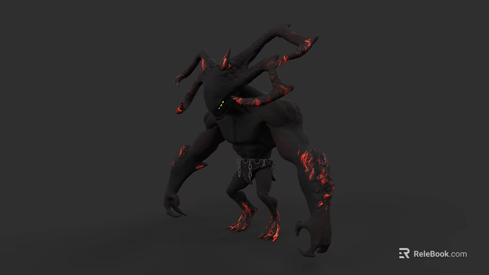 Dark Mythical Creature Character With Multiple Tentacles Fiery Red Glow And Chain Details 3d model