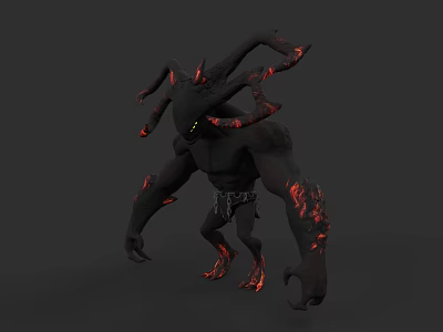 Dark Mythical Creature Character With Multiple Tentacles Fiery Red Glow And Chain Details 3d model