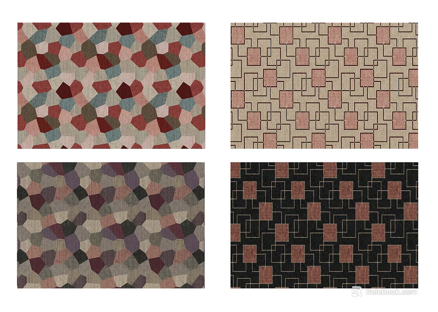 Modern Square Rugs With Geometric Patterns And Multicolor Designs For Home Decor 3d model