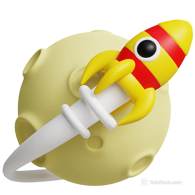Yellow Toy Rocket With Red Stripes And White Parts On Moon Background 3d model 