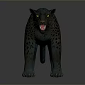 3D Leopard Model with black spots blue sheen standing open mouth exposed teeth gray background