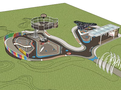 Outdoor Children's Play Area With Colorful Slides Climbing Structures And Shaded Rest Zones 3d model