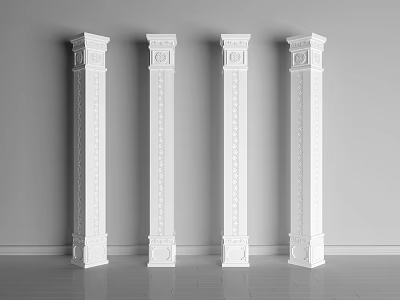 White Roman Columns Featuring Different Decorative Styles And Carved Details 3d model