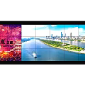 Multi Screen Computer Monitor Displaying High Definition Urban City Skyline View