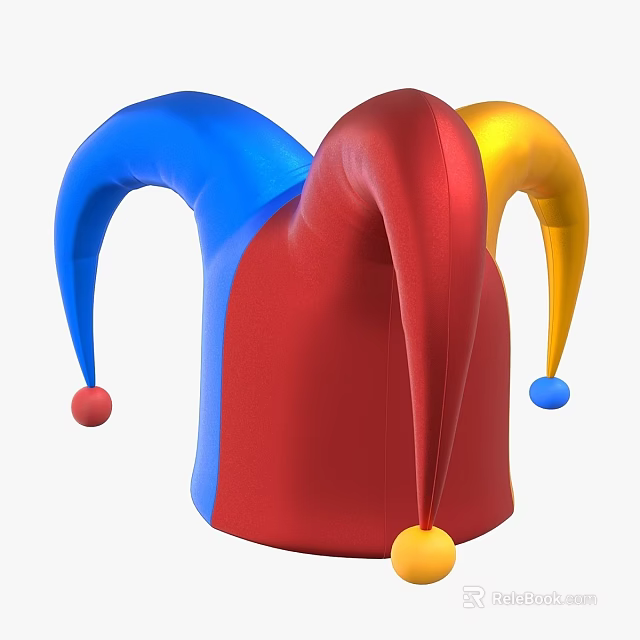 Colorful Jester Hat With Red Blue Yellow Points And Pom Poms Design 3d model 