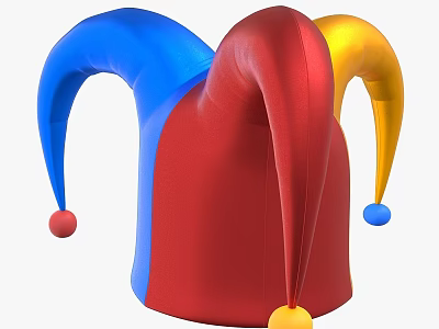 Colorful Jester Hat With Red Blue Yellow Points And Pom Poms Design 3d model