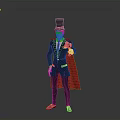 Stylish Character With Top Hat Sunglasses Blonde Hair Black Suit Red Cape White Gloves