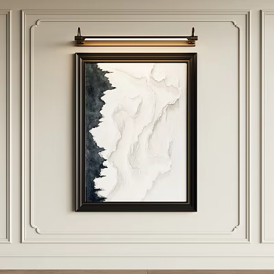 Modern Abstract Painting With Black Frame And Black White Textured Pattern Hung On Light Wall 3d model