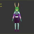 Game Movie Character With Rabbit Ears White Hair Purple Black Outfit Short Skirt Fishnet Stockings