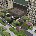 Residential Garden Landscape Design With High Rise Buildings Green Plants And Walkways