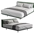 Modern Double Bed With Green Frame White Sheets Gray Bed Runner And Pillows