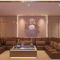 KTV Interior Design With Brown Leather Sofas Coffee Table And Decorative Wall Lighting 3d model