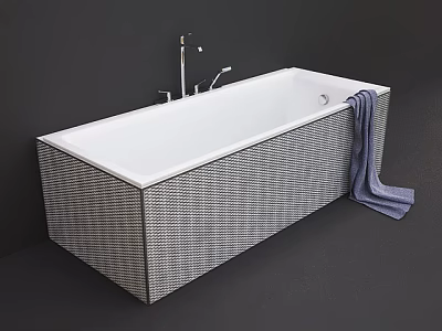 Modern White Interior Bathtub With Checkerboard Tile Design And Blue Towel 3d model