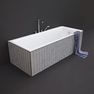 Modern White Interior Bathtub With Checkerboard Tile Design And Blue Towel 3d model