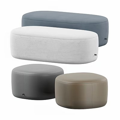 Modern Ottoman Collection with White Gray Brown Round Oval Design for Living Room Decor 3d model