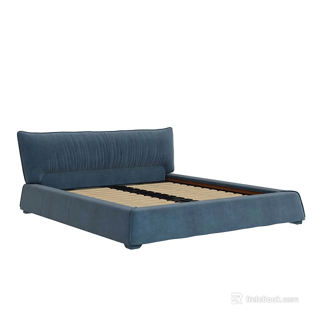 Modern Blue Upholstered Double Bed With Tufted Headboard And Sturdy Frame 3d model 