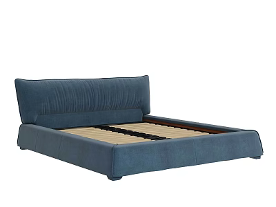 Modern Blue Upholstered Double Bed With Tufted Headboard And Sturdy Frame 3d model