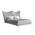 Modern Gray Tufted Double Bed with Curved Headboard and Plush Pillows 3d model
