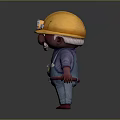 Cartoon Character Wearing Yellow Hard Hat With Mustache Purple Shirt And Flower