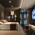 Modern SPA Sauna Interior With Comfortable Bed Decorative Plants TV And Ambient Lighting