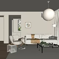 Modern Living Room Interior With Light Sofa Armchair Glass Coffee Table And Paper Lantern