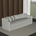 Silent Style Sofa Linen Fabric Art Sofa Three-Seat Sofa Straight Row Sofa Square Pillow 3d model