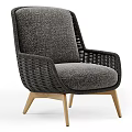 Modern Wicker Lounge Chair with Light Gray Cushion and Matching Ottoman Wooden Legs Design