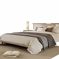 Modern Double Bed Interior With Wooden Headboard Neutral Linens Gray Throw And Open Book