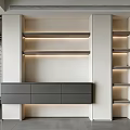 Modern Wine Cabinet Design With LED Lighting Open Shelves And Drawers