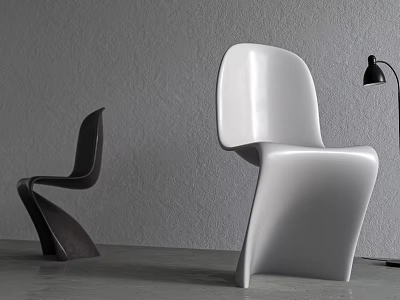 Modern Curved White and Black Chairs with Smooth Surface and Gray Wall Background 3d model