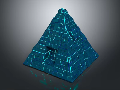 Blue Pyramid With Glowing Brick Structure And Futuristic Geometric Design 3d model