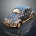 Vintage Classic Beetle Car With Blue Gray Body And Gold Accents Design