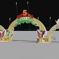 Golden Event Gateway For 5th Anniversary With Decorative Patterns And Arch Structure 3d model