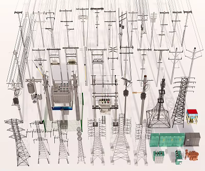Industrial Equipment Showcase Including Power Towers Control Cabinets and Mechanical Structures 3d model
