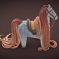 Wooden White Toy Horse with Red Mane Tail Brown Saddle Wooden Reins and Decorative Details