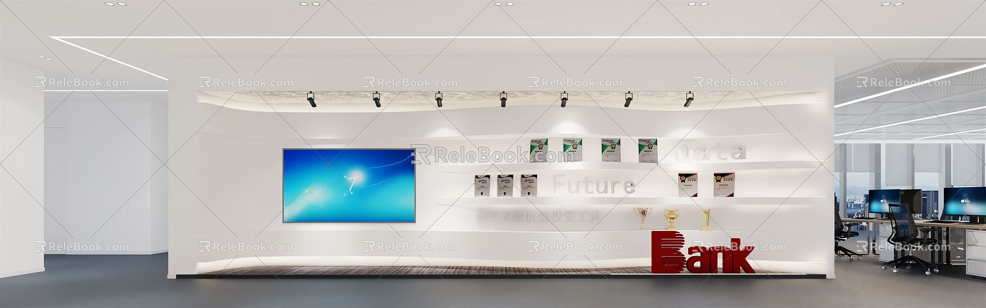 modern public office area image wall function room 3d model