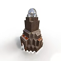 Brown Multi Level Building With Glass Dome Top And Red Accent Windows