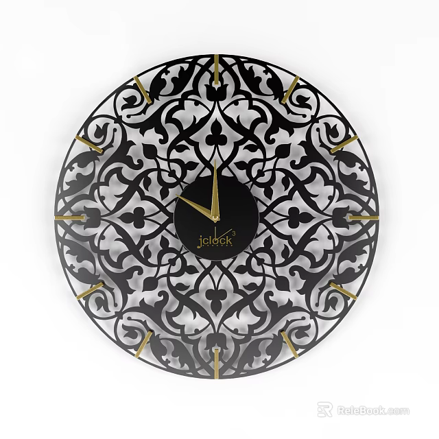 Intricate Jordan Decorative Clock With Black White Patterns And Gold Accents 3d model 