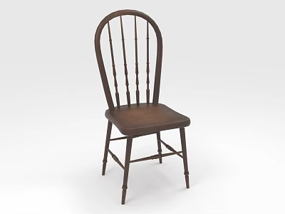 Traditional Wooden Single Chair Featuring Arched Backrest Spindle Details And Slender Legs 3d model