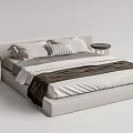 Modern Double Bed with Upholstered Headboard Linen Sheets and Side Bedside Tables 3d model