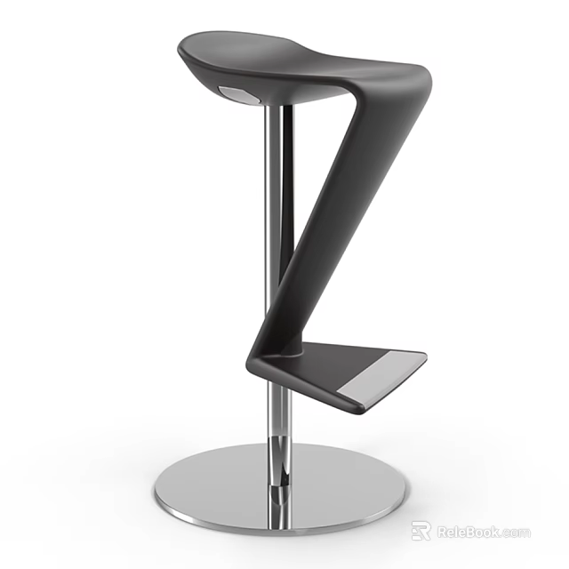 Modern Black Bar Stool With Curved Metal Frame And Footrest For Home Bar 3d model 