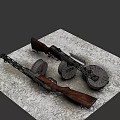 Vintage PPSh 41 Submachine Gun Display With Wooden Stock Drum Magazine Branded Sign And Bullets