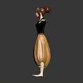 3D Female Character In Black Top And Yellow Skirt With Arms Outstretched