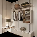 Modern Wardrobe Interior With Hanging Clothes Storage Shelf Hat Lamp And Picture Frame
