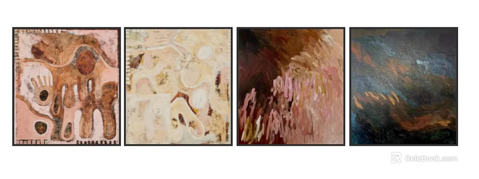 Abstract Paintings With Textured Surfaces Soft Color Tones And Organic Shapes For Interior Decor 3d model 