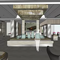 Modern Luxury Sales Office Interior Design With Comfortable Sofa Coffee Tables And Chandeliers