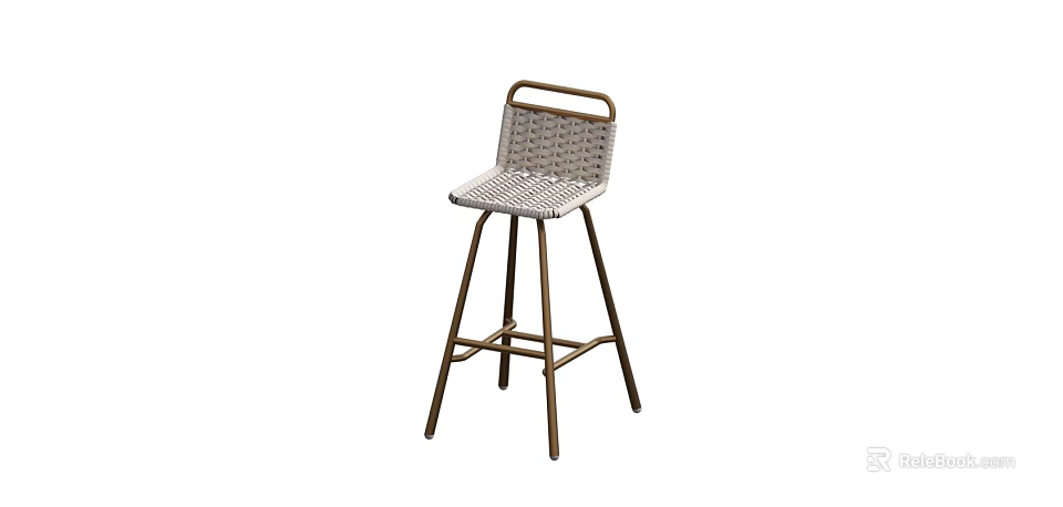 Modern Woven Bar Stool With Metal Frame And Comfortable Backrest Design 3d model 