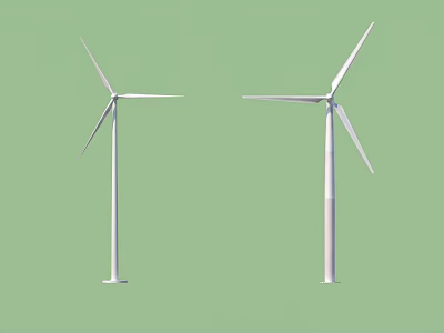 Two Wind Turbines Standing On Green Background For Clean Energy Production 3d model